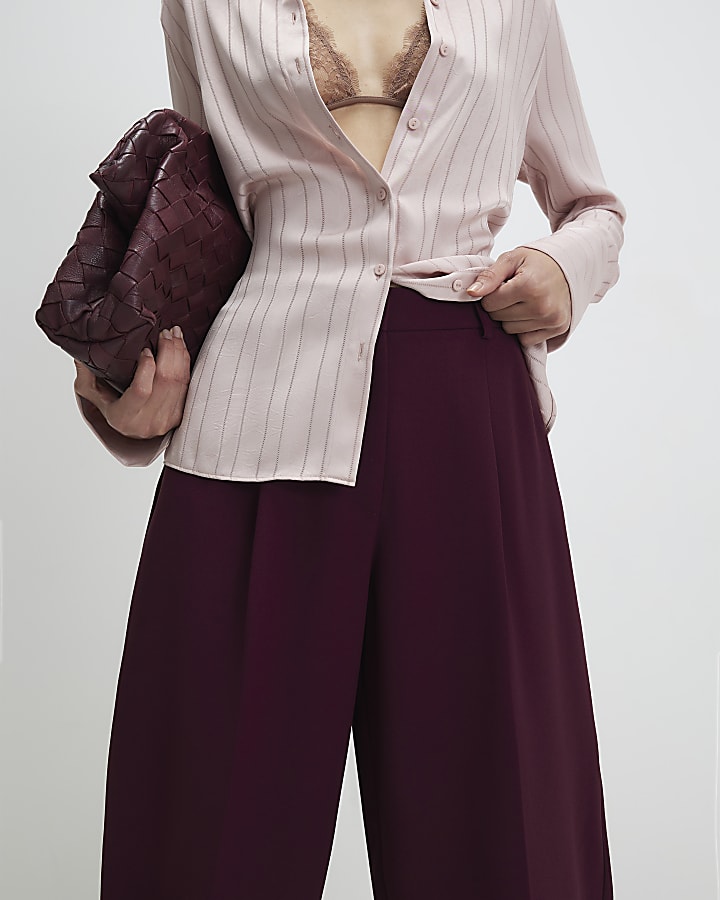 Red Drapey Barrel Leg Trousers