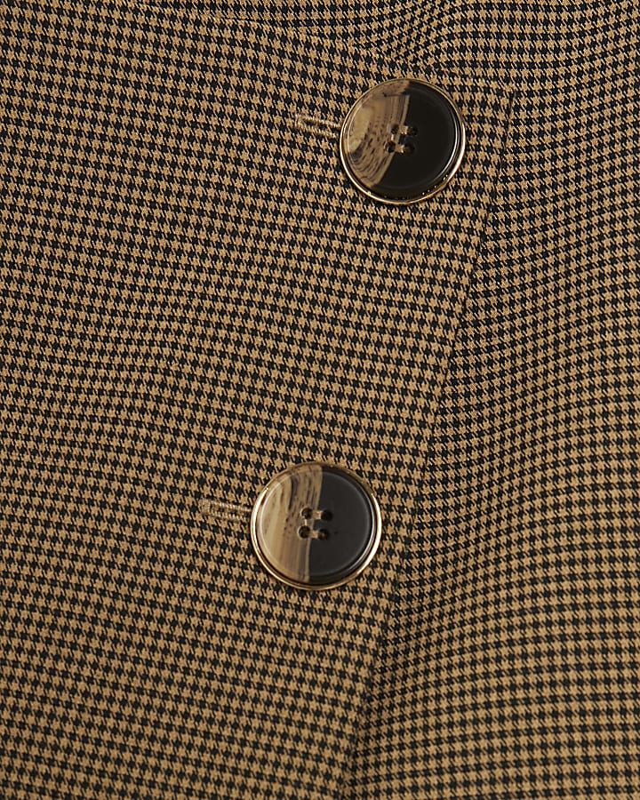 Brown Check Asymmetric Wrap Skort