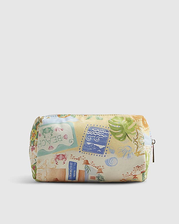 Cream Abstract Print Soft Make Up Bag