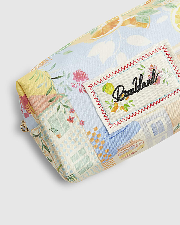 Cream Abstract Print Soft Make Up Bag