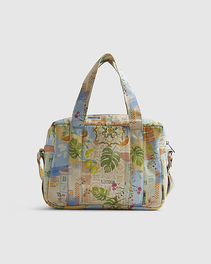 Cream Abstract Print Soft Holdall Bag