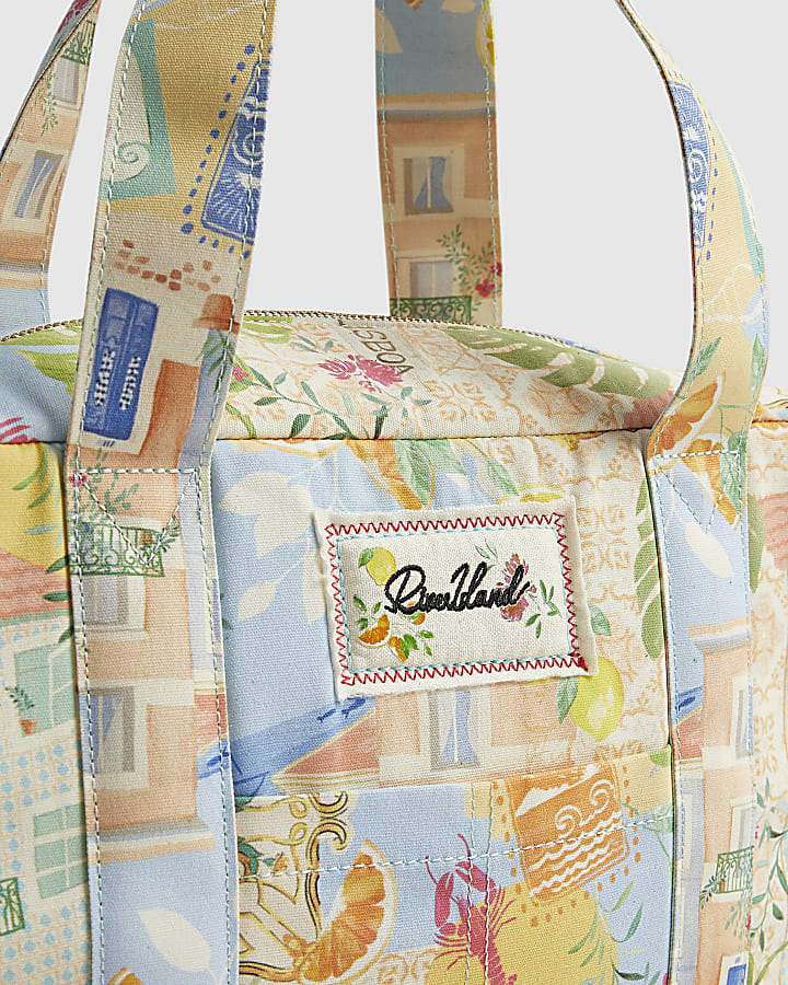 Cream Abstract Print Soft Holdall Bag