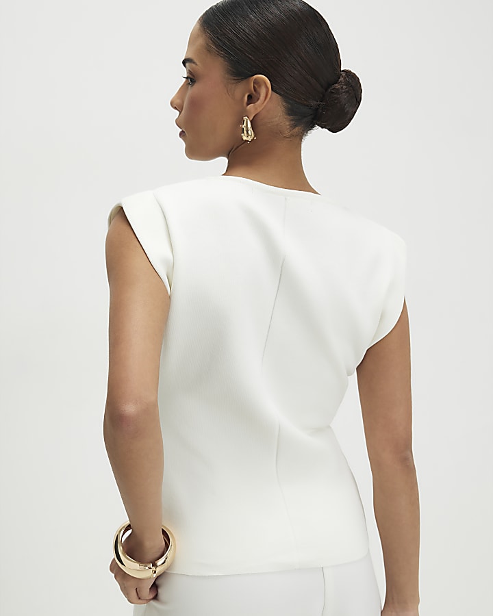 Petite Cream Fitted Knit Sleeveless Top