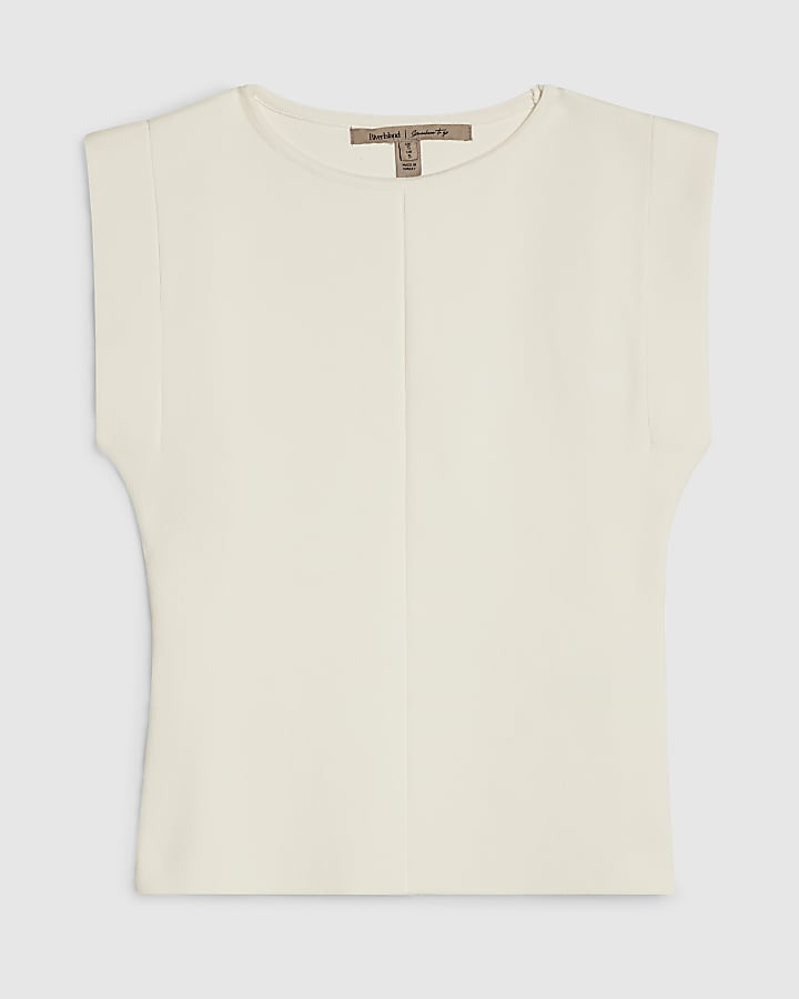 Petite Cream Fitted Knit Sleeveless Top