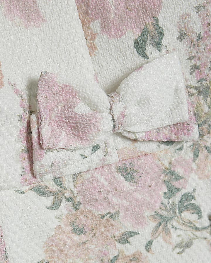 Cream Floral Bow Front Boucle Dress