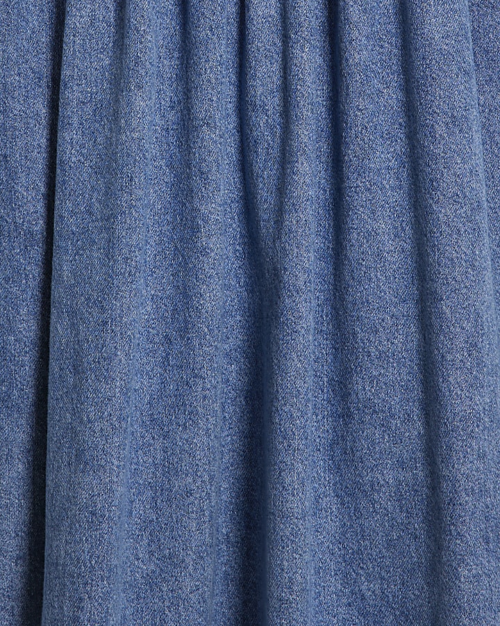 Blue Seamed Midi Denim Swing Dress