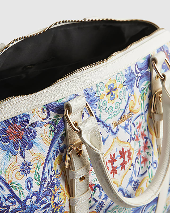 White Tile Print Barrell Bundle Bag