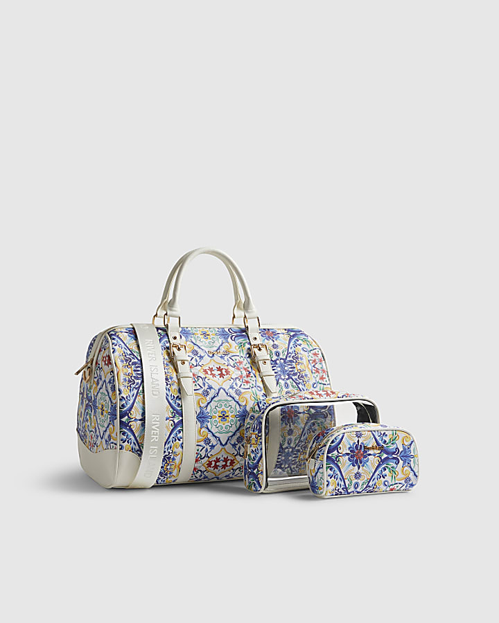 White Tile Print Barrell Bundle Bag