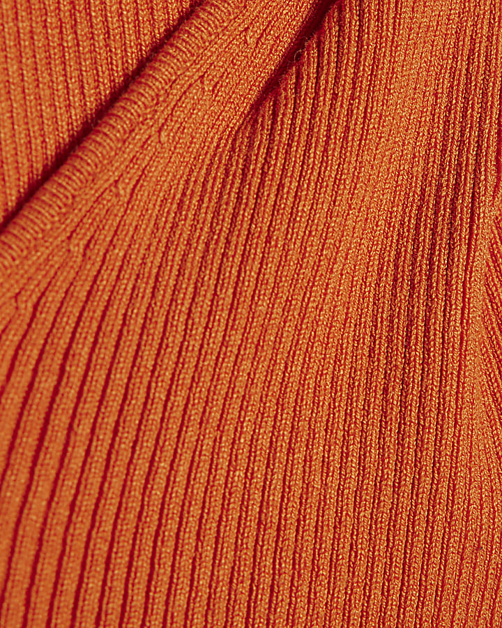 Orange Knitted Halter Neck Brooch Top