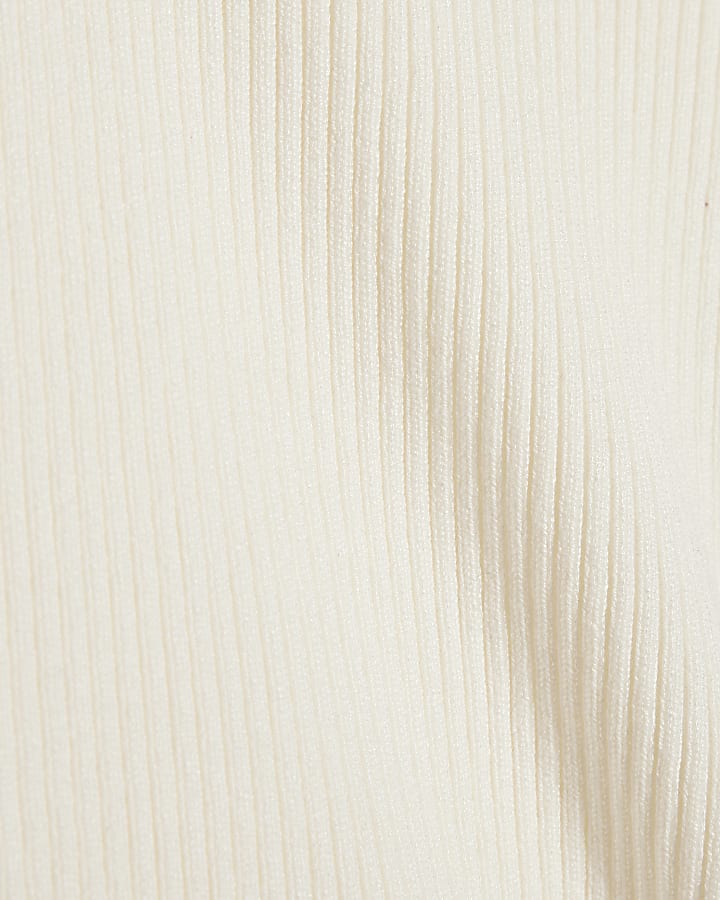 Cream Knitted Halter Neck Brooch Top