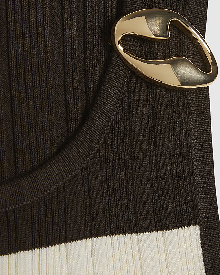 Petite Brown Stripe Knitted Maxi Dress