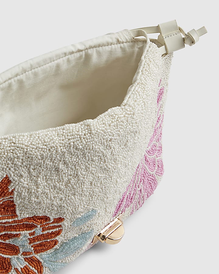 Cream Beaded Shoulder Bag