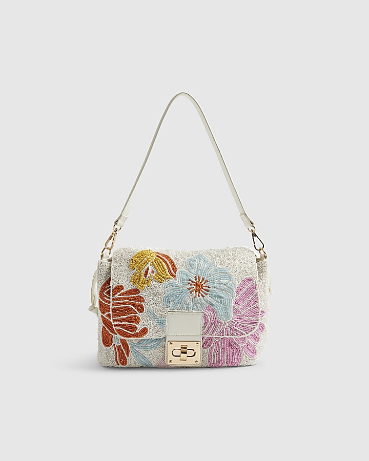 Cream Beaded Shoulder Bag