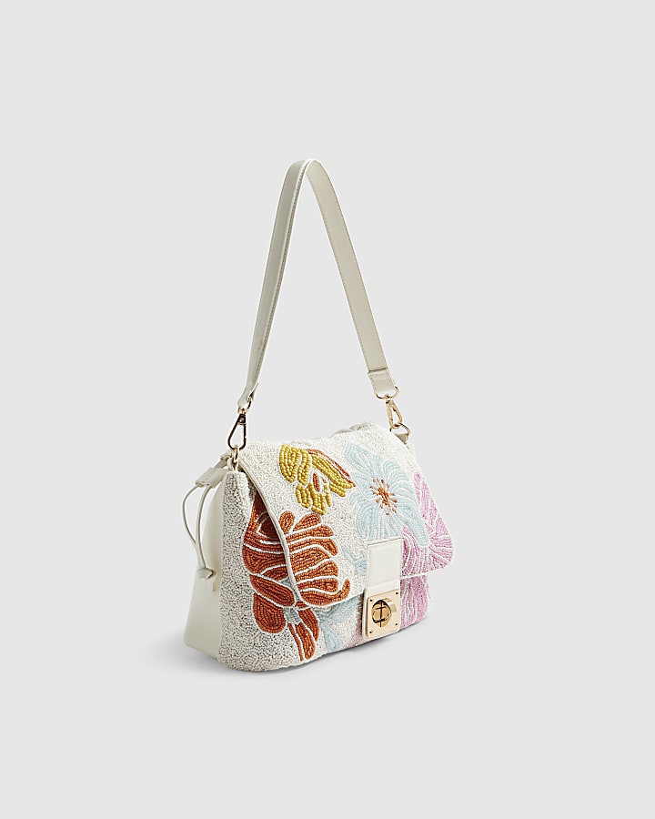 Cream Beaded Shoulder Bag