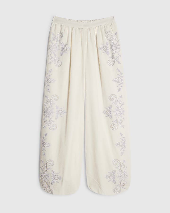White Cutwork Balloon Leg Trousers