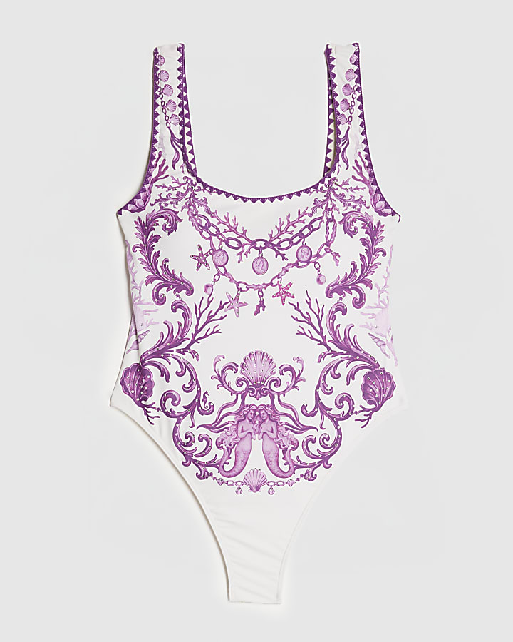 Cream Dolce Placement Print Swimsuit