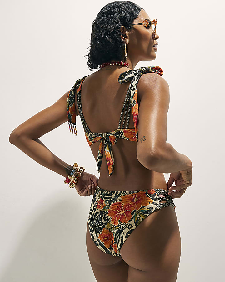 Black Floral Low Rise Bikini Bottoms