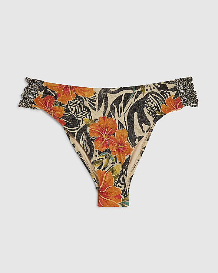 Black Floral Low Rise Bikini Bottoms