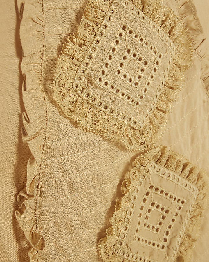 Beige Square Neck Lace Trim Cami Top