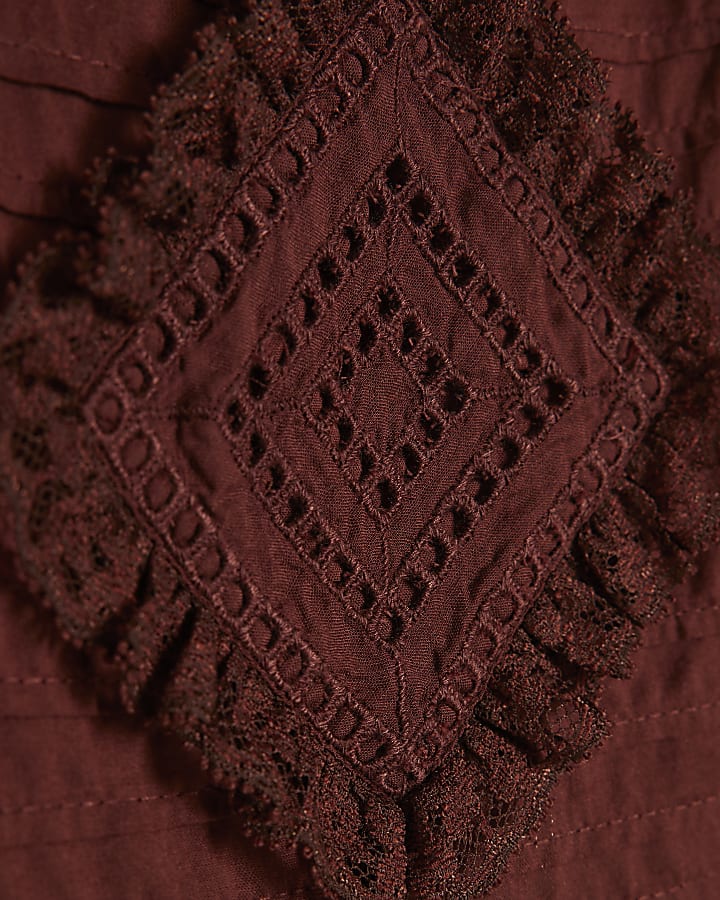 Red Square Neck Lace Trim Cami Top