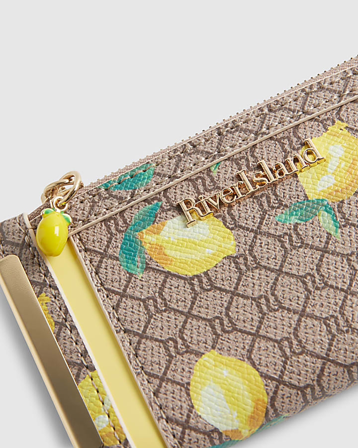 Beige Lemon Monogram Print Mini Purse