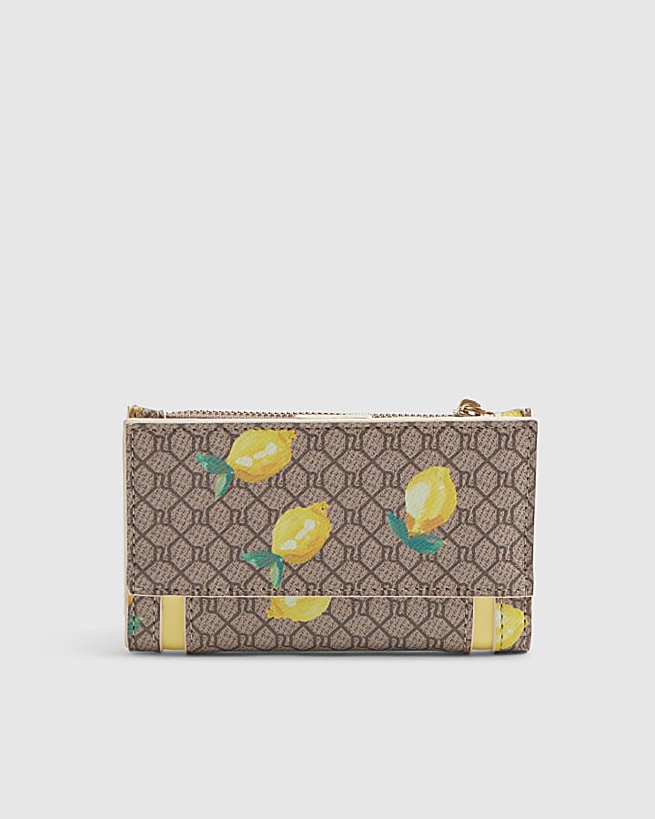 Beige Lemon Monogram Print Mini Purse