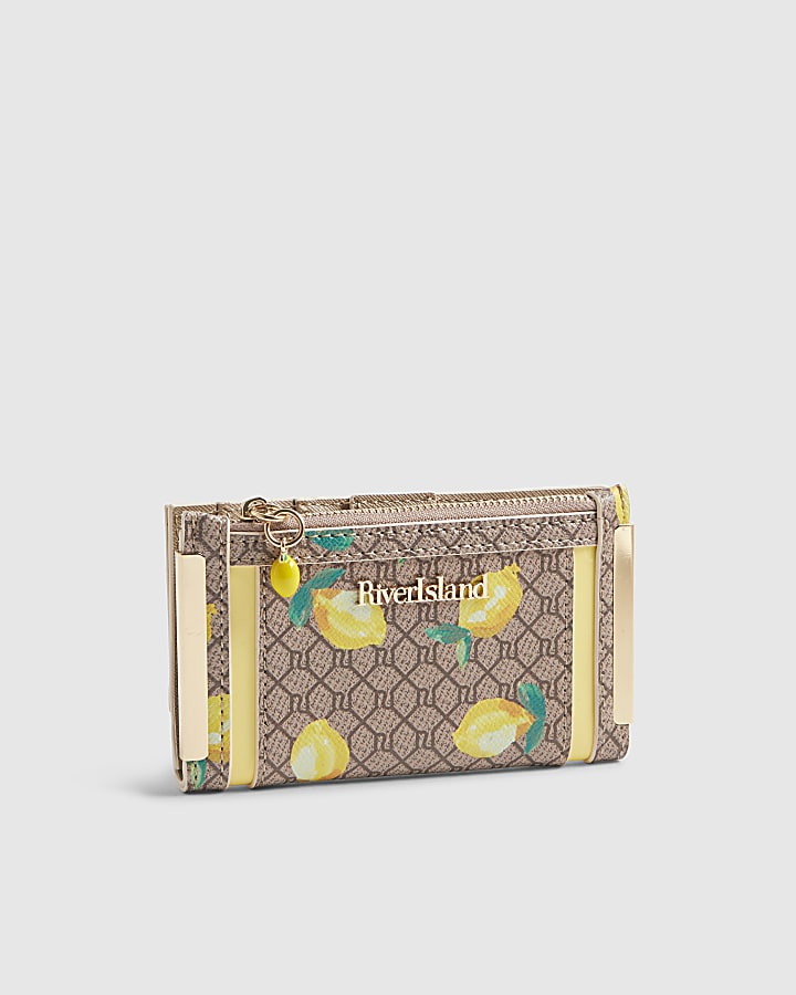 Beige Lemon Monogram Print Mini Purse