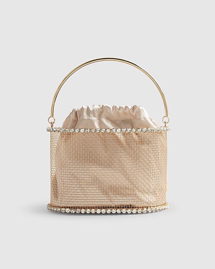 Beige Gem Raffia Flower Basket Bag
