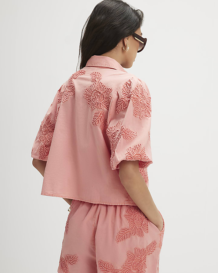 Pink Cotton Puff Sleeve Cornelli Shirt