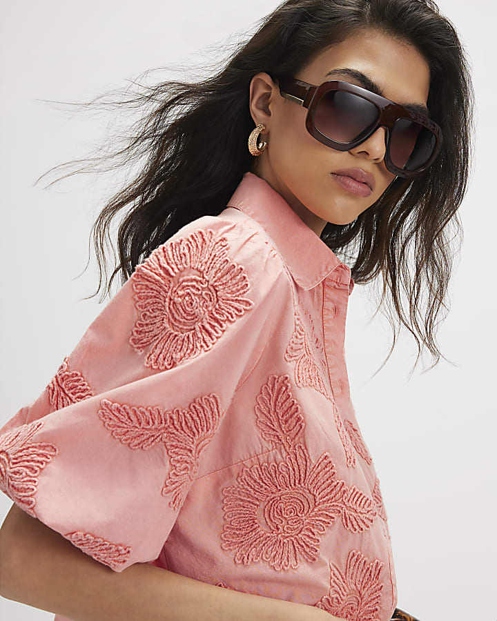 Pink Cotton Puff Sleeve Cornelli Shirt