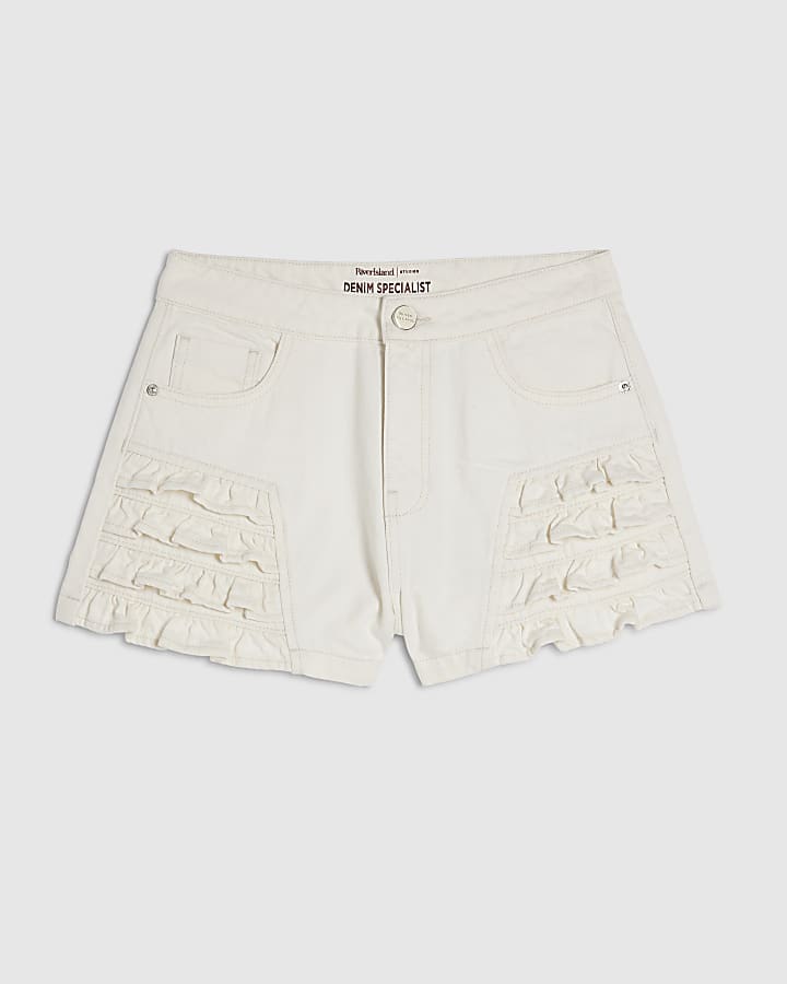 Cream Frill Hotpant Denim Shorts