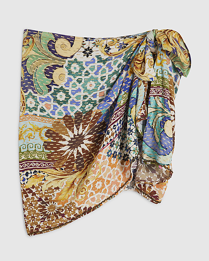 Blue Tile Print Wrap Mini Sarong