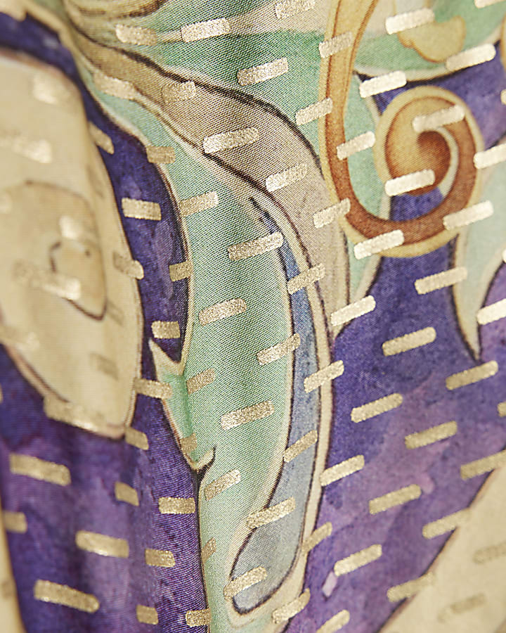 Blue Asymmetric Hanky Tile Print Top