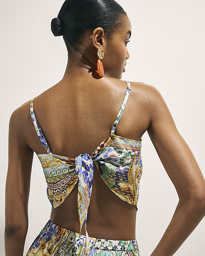 Blue Asymmetric Hanky Tile Print Top