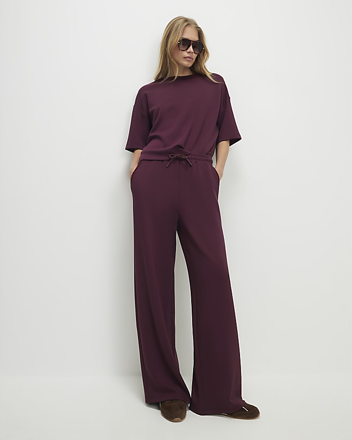 Red Premium Whipstitch Wide Leg Joggers