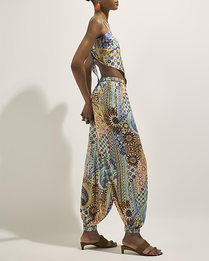 Blue Tile Print Hareem Trousers