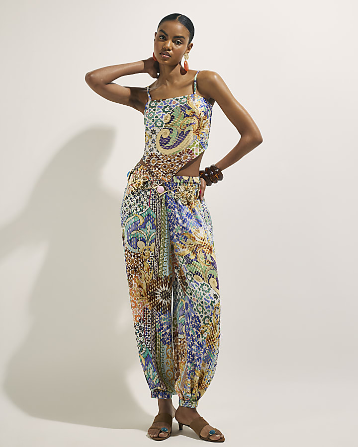 Blue Tile Print Hareem Trousers