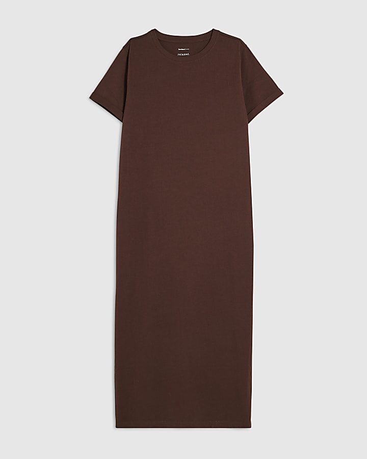 Brown Cotton T-Shirt Midi Dress