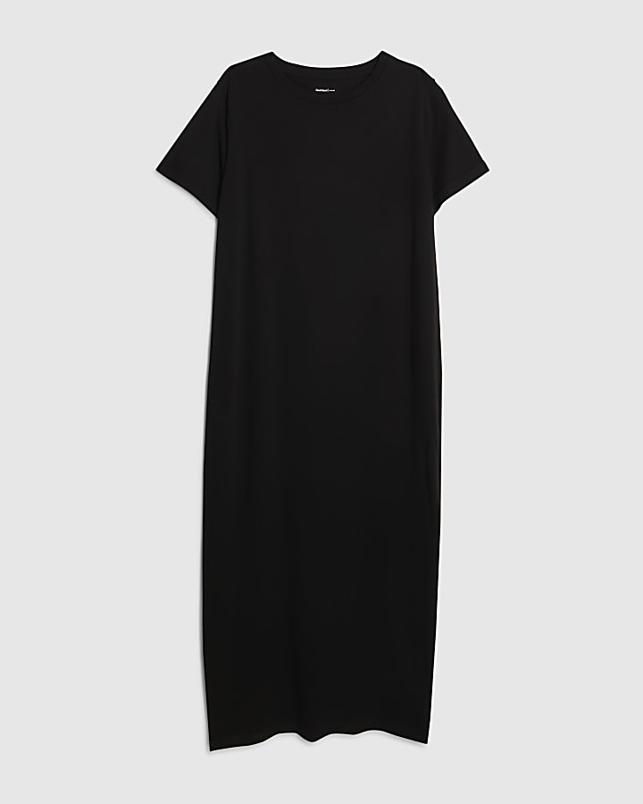 Black Cotton T-Shirt Midi Dress
