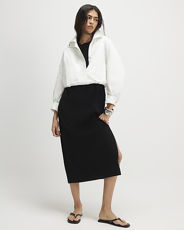 Black Cotton T-Shirt Midi Dress
