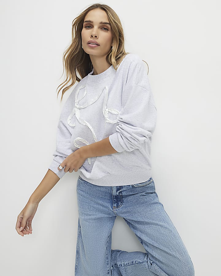 Grey Bow Detail Sweatshirt