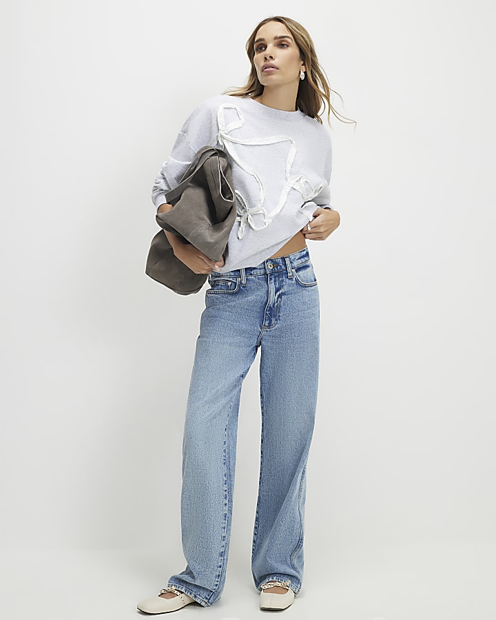 Grey Bow Detail Sweatshirt