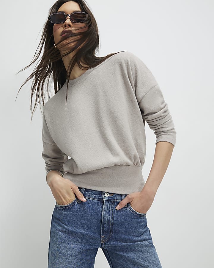 Beige Long sleeve Cosy Banded Top