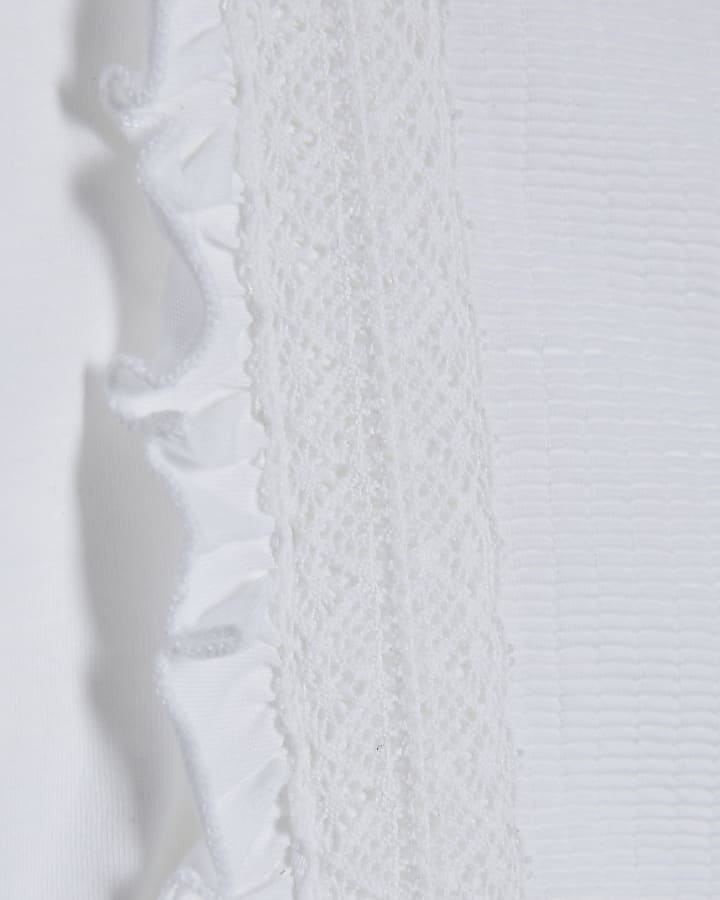 White Long Sleeve Frill Trim Smock Top