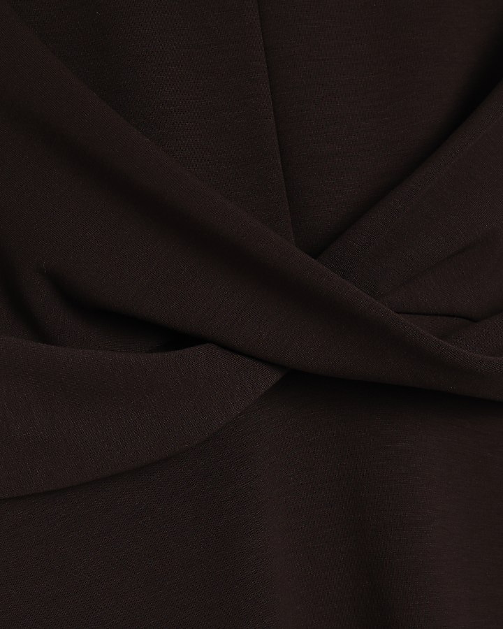 Brown Premium Twist Front Midi Dress