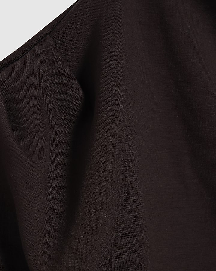 Brown Premium Short Sleeve Gathered Side Top