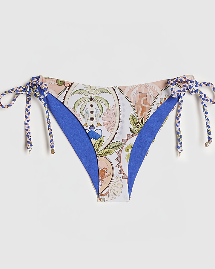 Blue Reversible Tie Side Bikini Bottoms