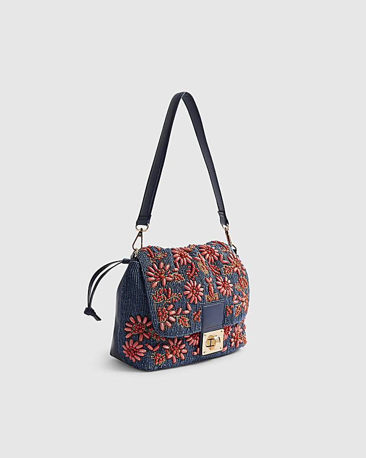 Blue Beaded Shoulder Bag