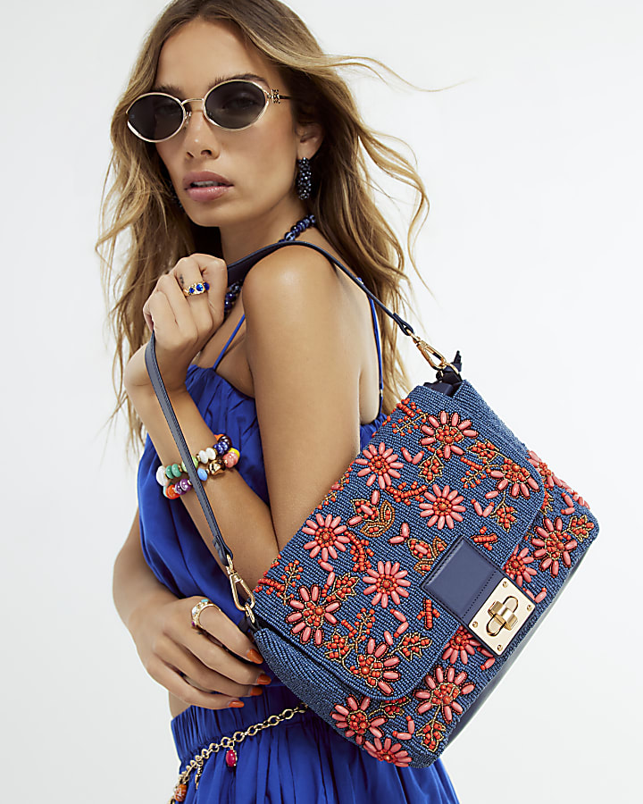 Blue Beaded Shoulder Bag