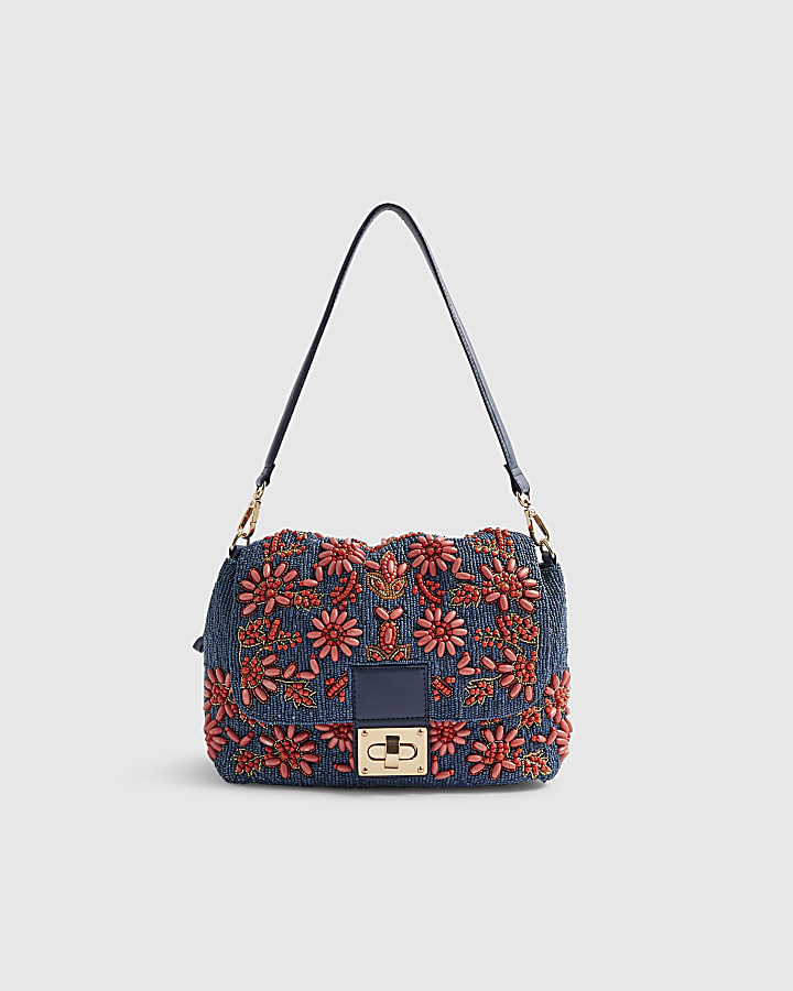 Blue Beaded Shoulder Bag